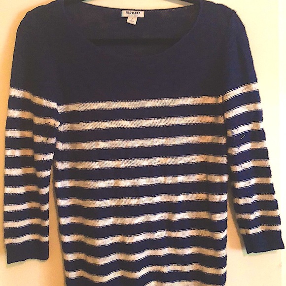Navy & White Striped Off the Shoulder Sweater - Picture 2 of 5